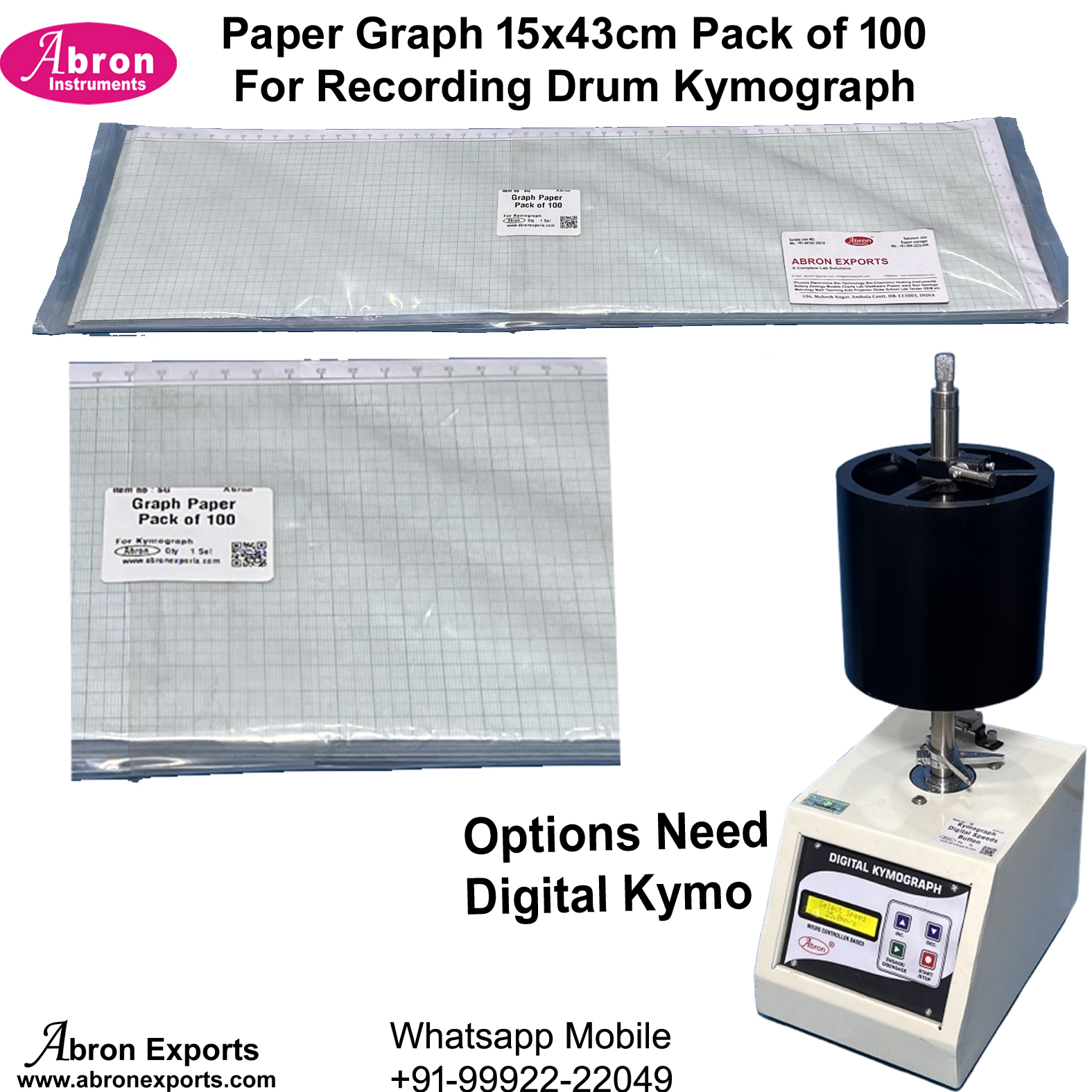 Pharmacy Kymograph Spare Paper Graph 15x43cm Pack of 100 For Recording Drum Pharmacology Abron AB-2550PAG 